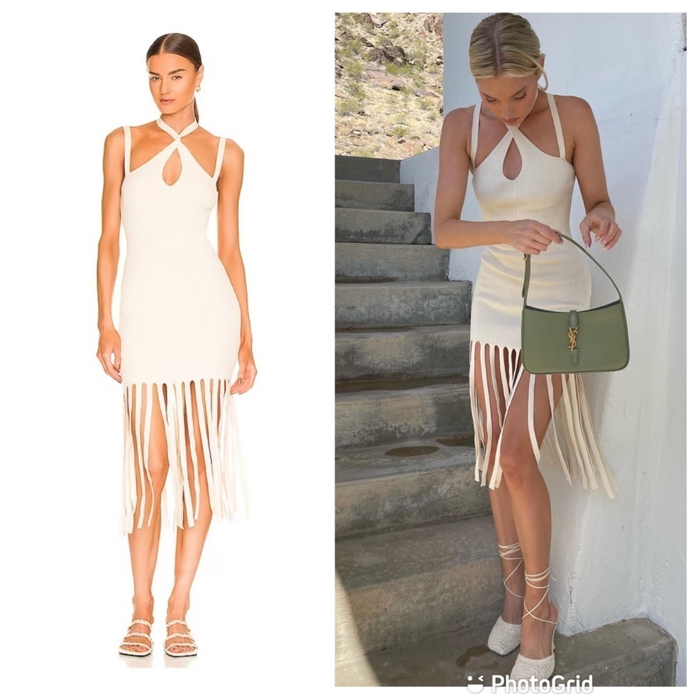 L'academie Darick Fringe Midi Dress In Ivory New With Tags!